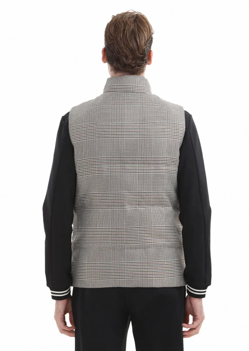 Brown Regular Fit Turtleneck Casual Weaving Puffer Vest - 6