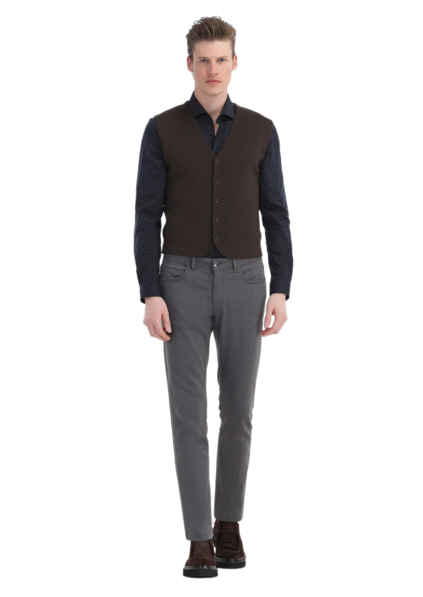 Brown Regular Fit V-Neck Casual Knitting Knit Vest - RAMSEY