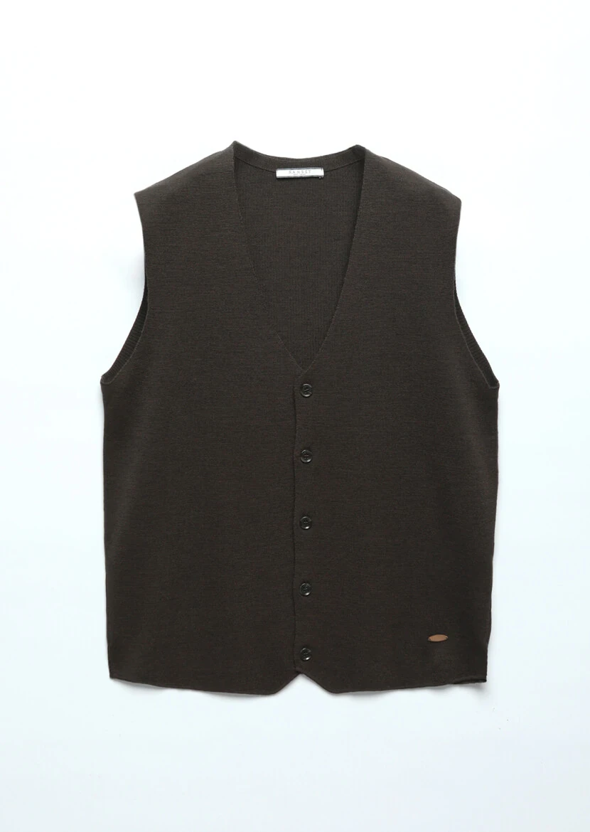 Brown Regular Fit V-Neck Casual Knitting Knit Vest - 7