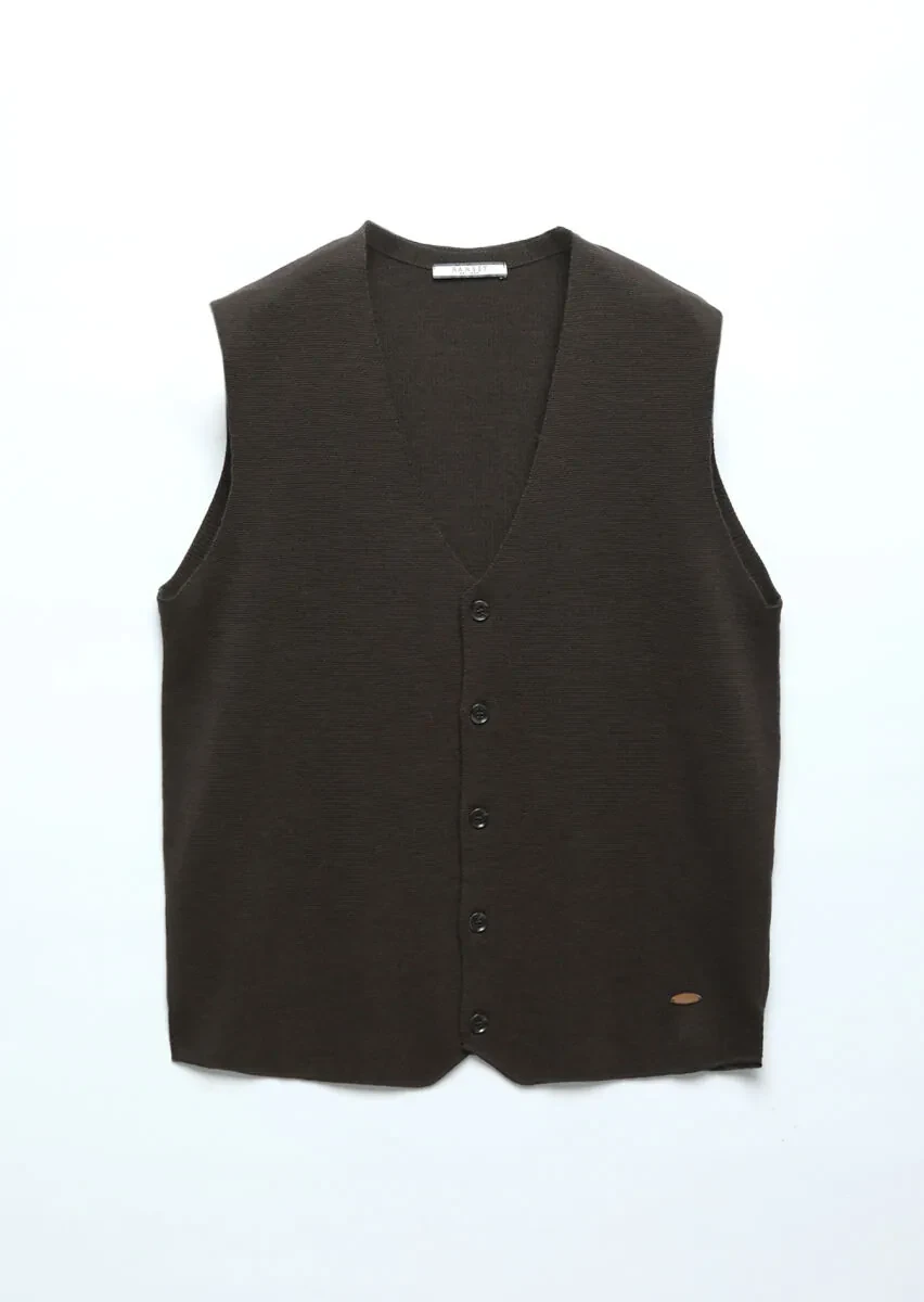 Brown Regular Fit V-Neck Casual Knitting Knit Vest - 7
