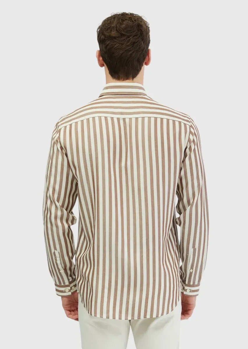 Brown Striped Casual Fit Weaving Casual Shirt - 6