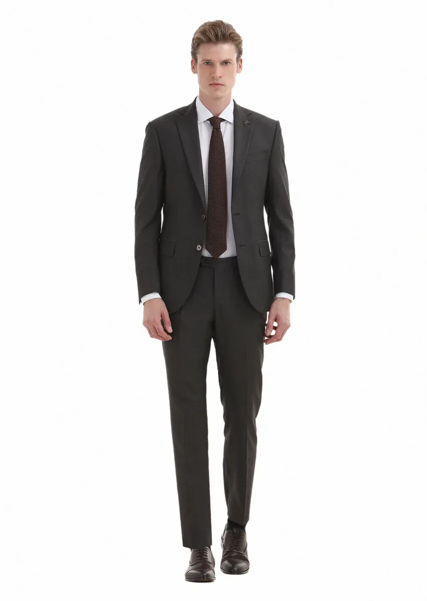 Brown Striped Modern Fit 100% Wool Suit - 1
