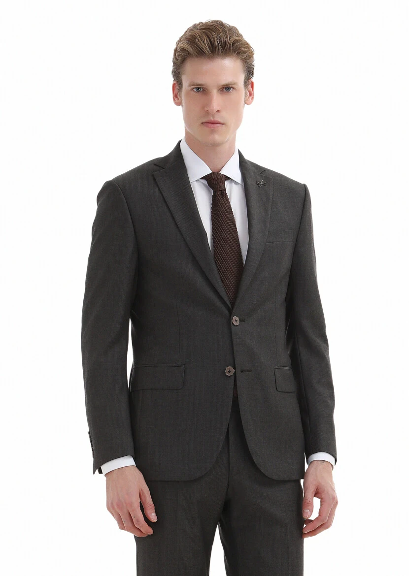 Brown Striped Modern Fit 100% Wool Suit - 2
