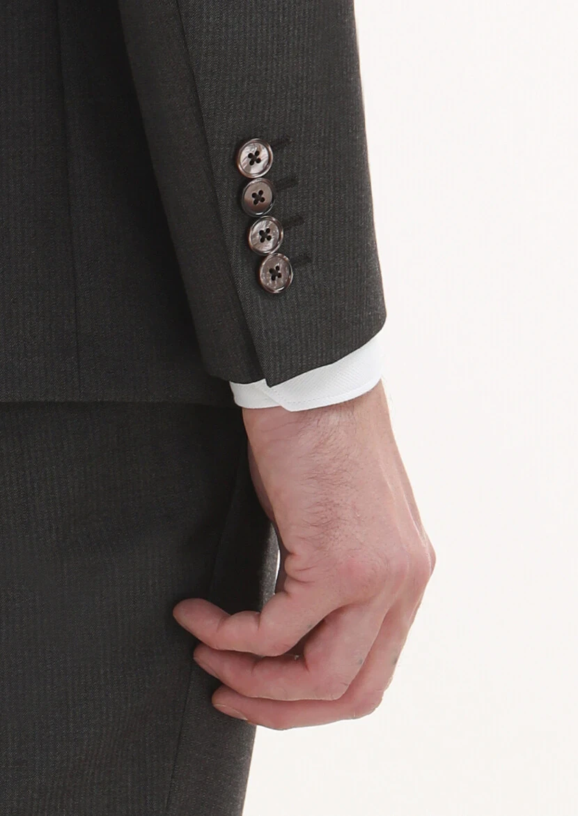 Brown Striped Modern Fit 100% Wool Suit - 4