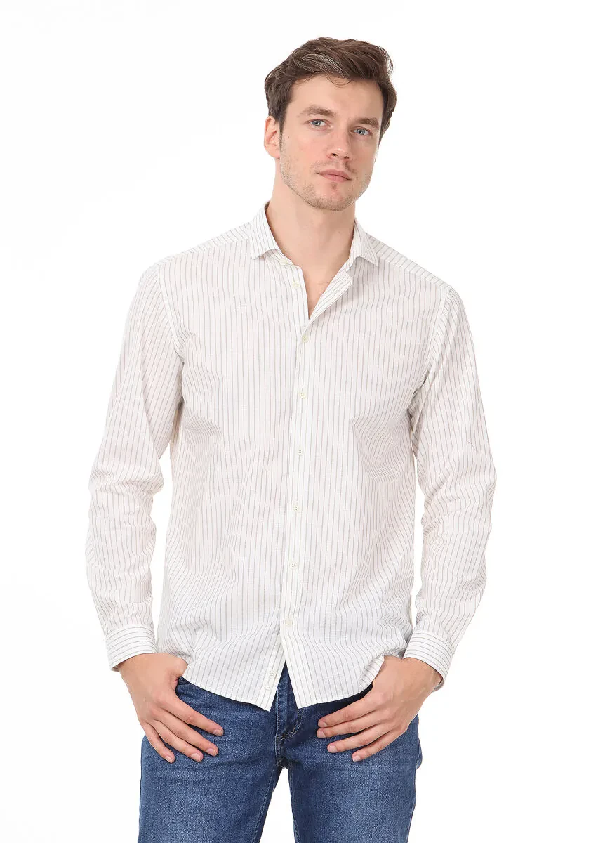 Brown Striped Regular Fit Weaving Casual 100% Cotton Shirt - 2