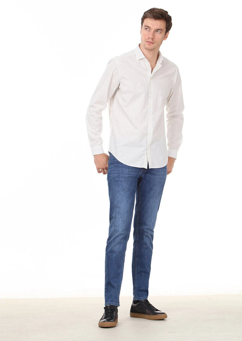 Brown Striped Regular Fit Weaving Casual 100% Cotton Shirt - 4