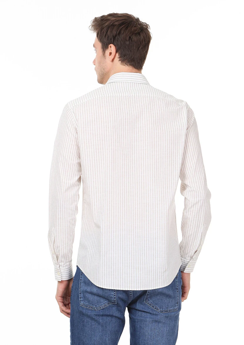 Brown Striped Regular Fit Weaving Casual 100% Cotton Shirt - 5