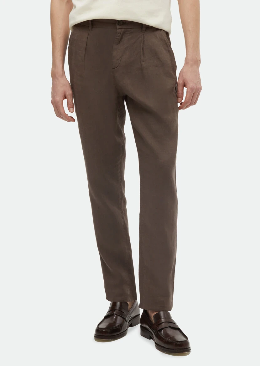 Brown Weaving Jogging Fit Casual 100% Linen Trousers - RAMSEY