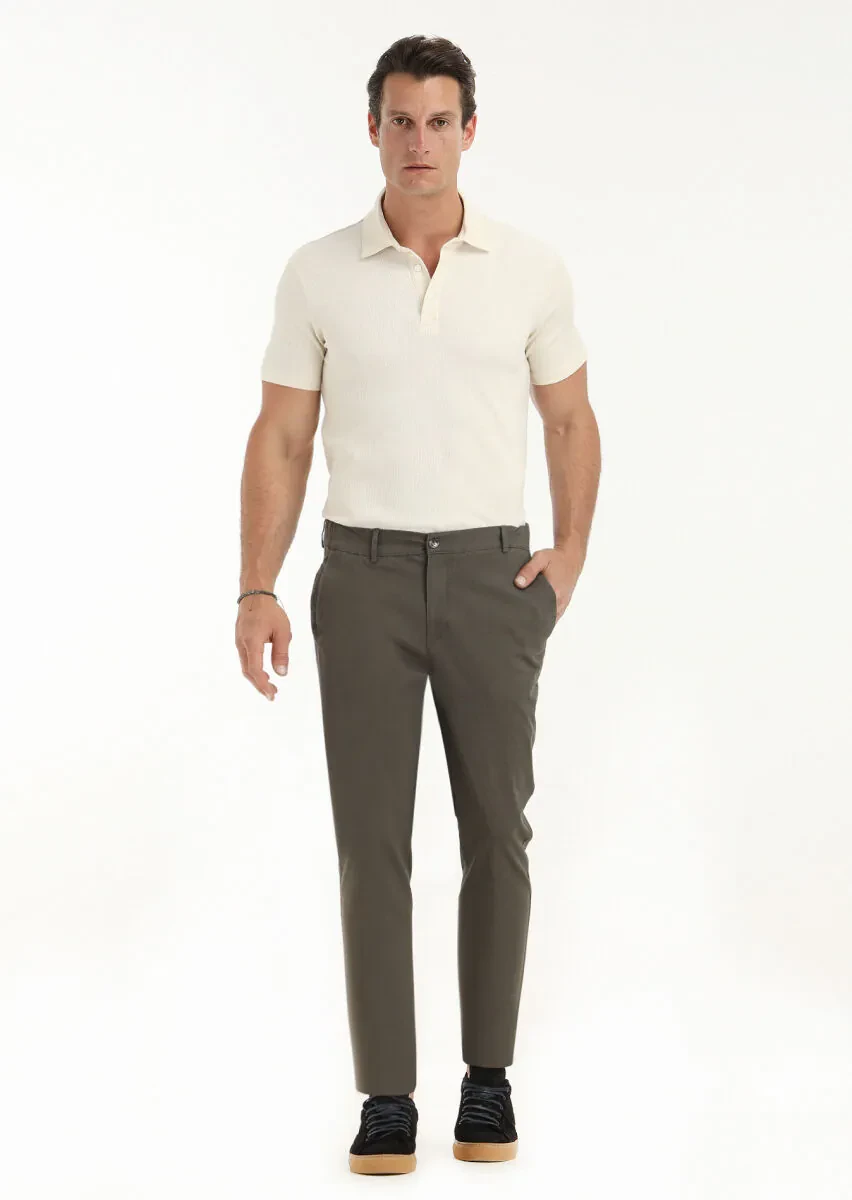 Brown Weaving Jogging Fit Casual Trousers - 1