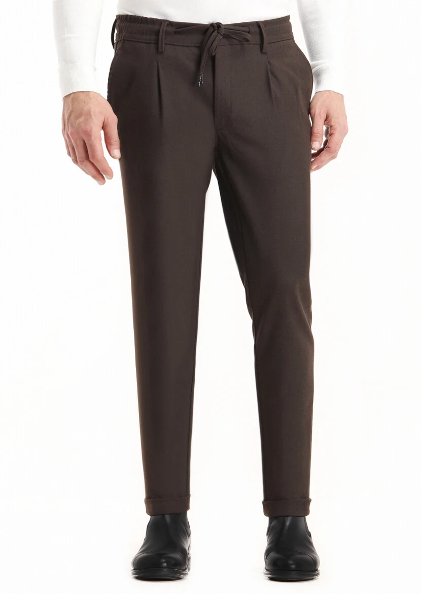 Brown Weaving Jogging Fit Casual Trousers - 2