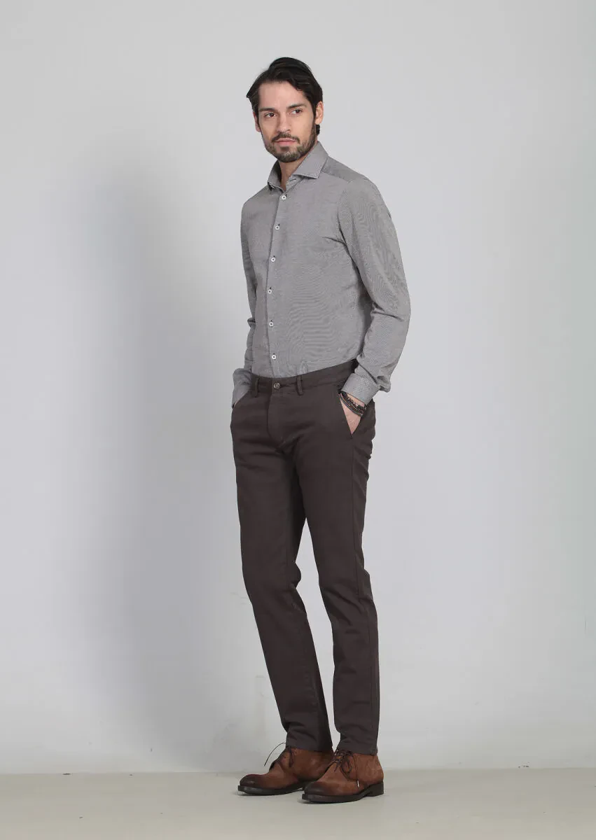 Brown Weaving Regular Fit Casual Cotton Blended Trousers - 3