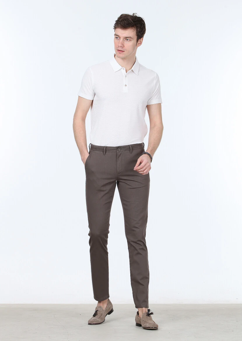 Brown Weaving Regular Fit Casual Cotton Blended Trousers - 2