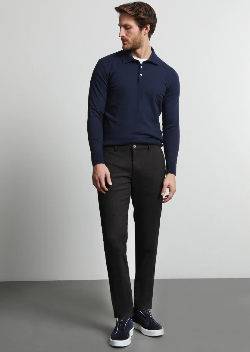 Brown Weaving Regular Fit Casual Cotton Blended Trousers - 1