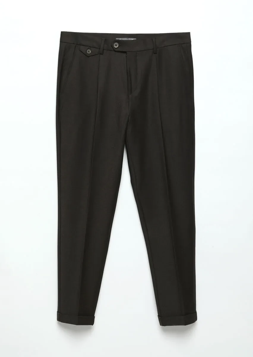 Brown Weaving Regular Fit Casual Wool Blended Trousers - 4