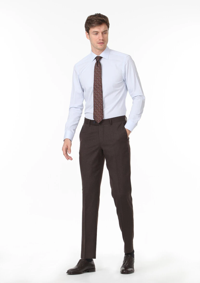 Brown Weaving Regular Fit Classical 100% Wool Trousers - 1