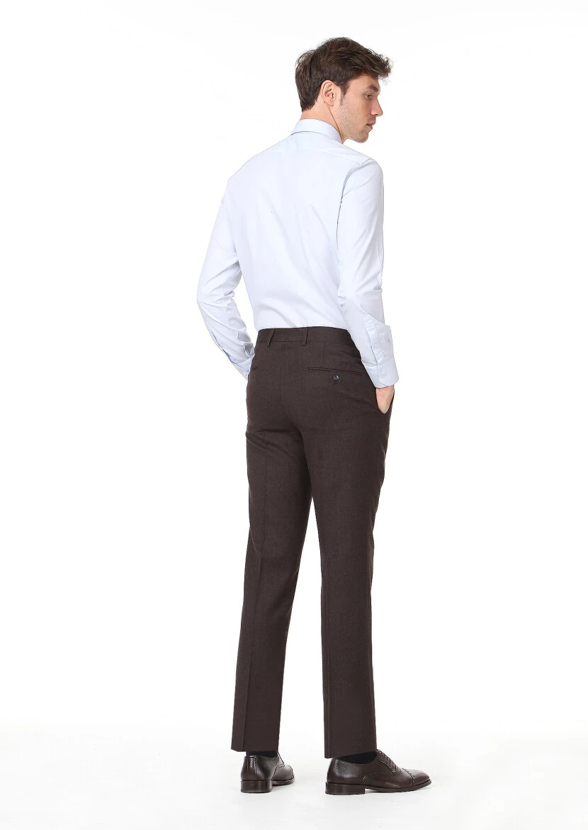 Brown Weaving Regular Fit Classical 100% Wool Trousers - 4