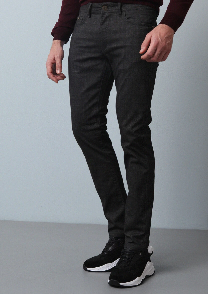 Brown Weaving Slim Fit Casual Cotton Blended Trousers - 2