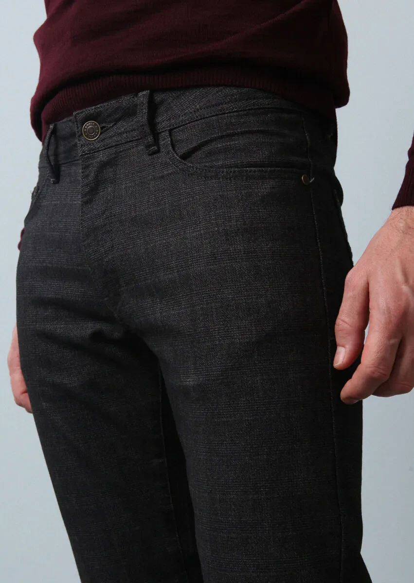 Brown Weaving Slim Fit Casual Cotton Blended Trousers - 3