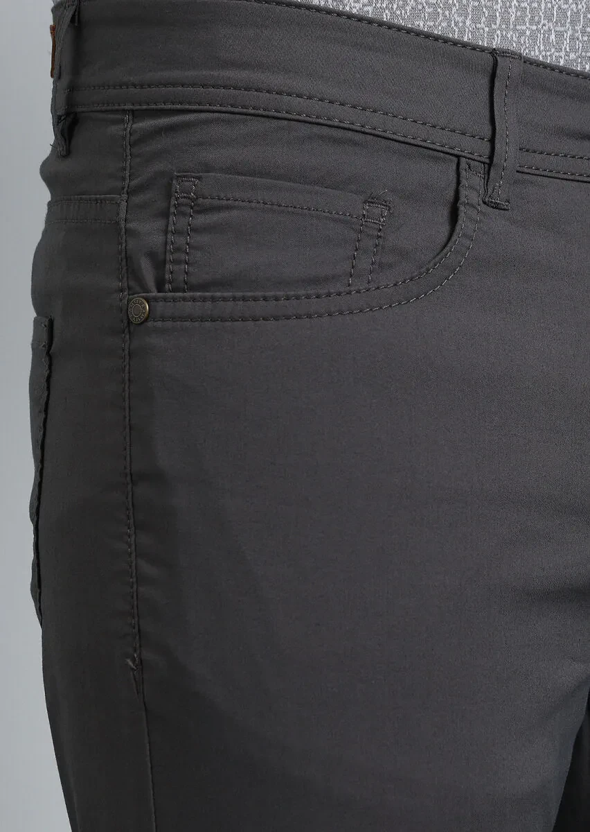 Brown Weaving Slim Fit Casual Cotton Blended Trousers - 3