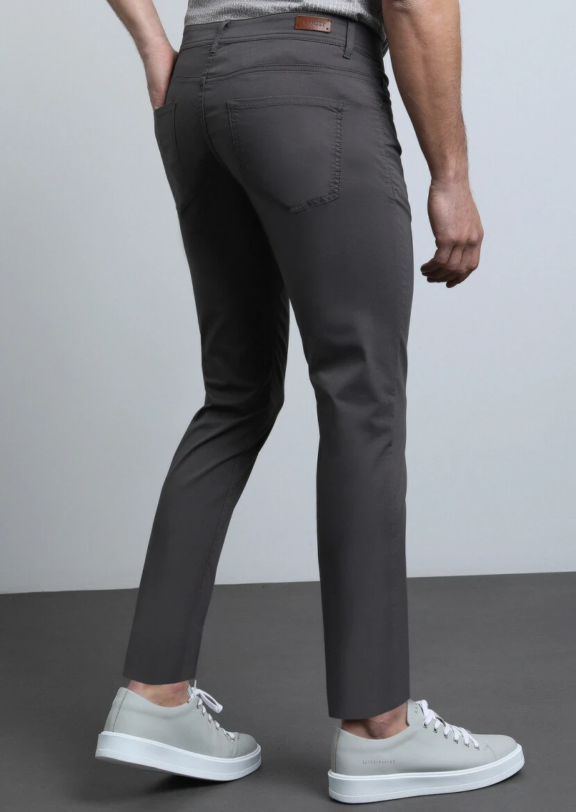 Brown Weaving Slim Fit Casual Cotton Blended Trousers - 5