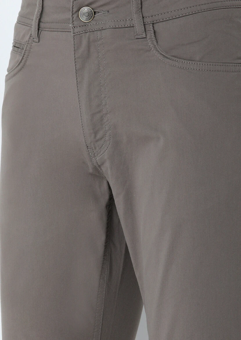 Brown Weaving Slim Fit Casual Cotton Blended Trousers 