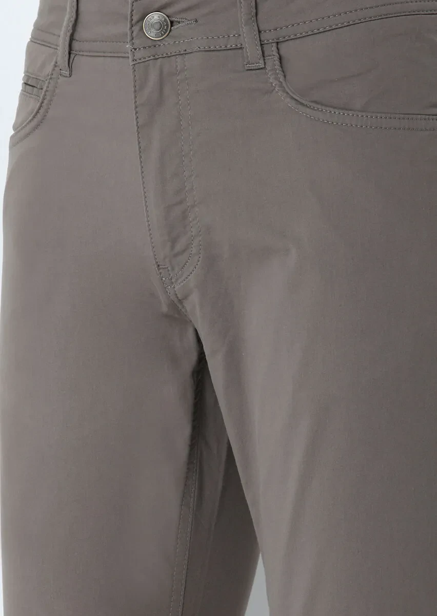 Brown Weaving Slim Fit Casual Cotton Blended Trousers - 2