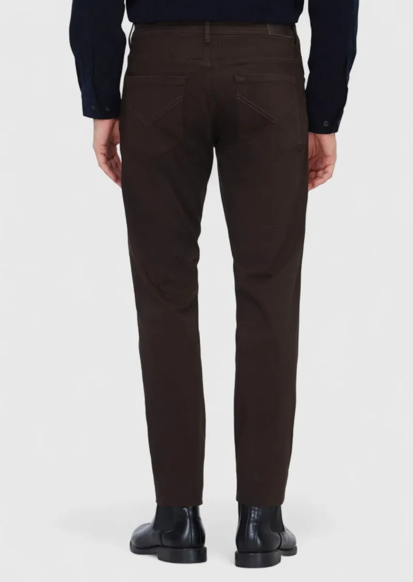 Brown Weaving Slim Fit Casual Cotton Blended Trousers - 5