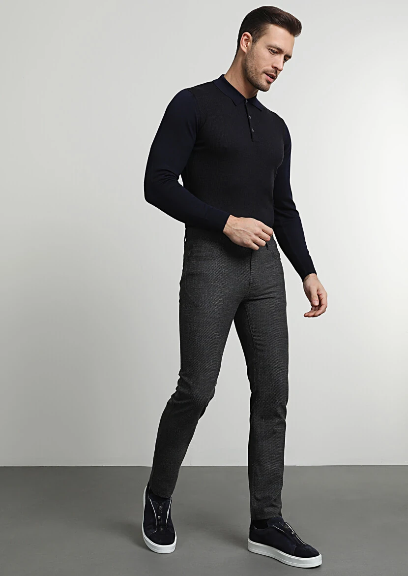 Brown Weaving Slim Fit Casual Trousers - 3