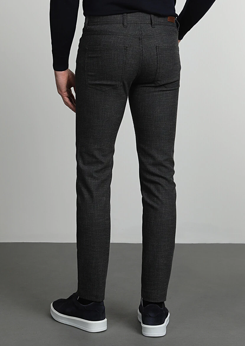 Brown Weaving Slim Fit Casual Trousers - 4
