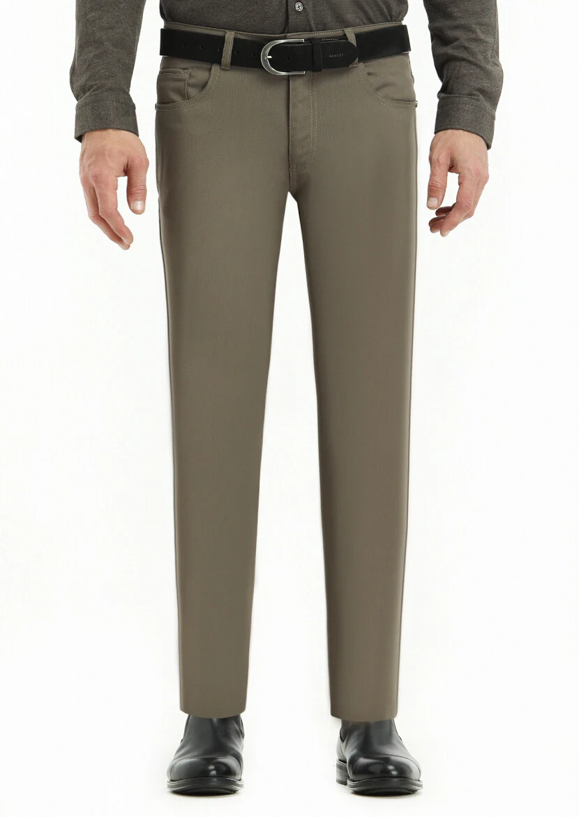 Brown Weaving Slim Fit Casual Trousers 