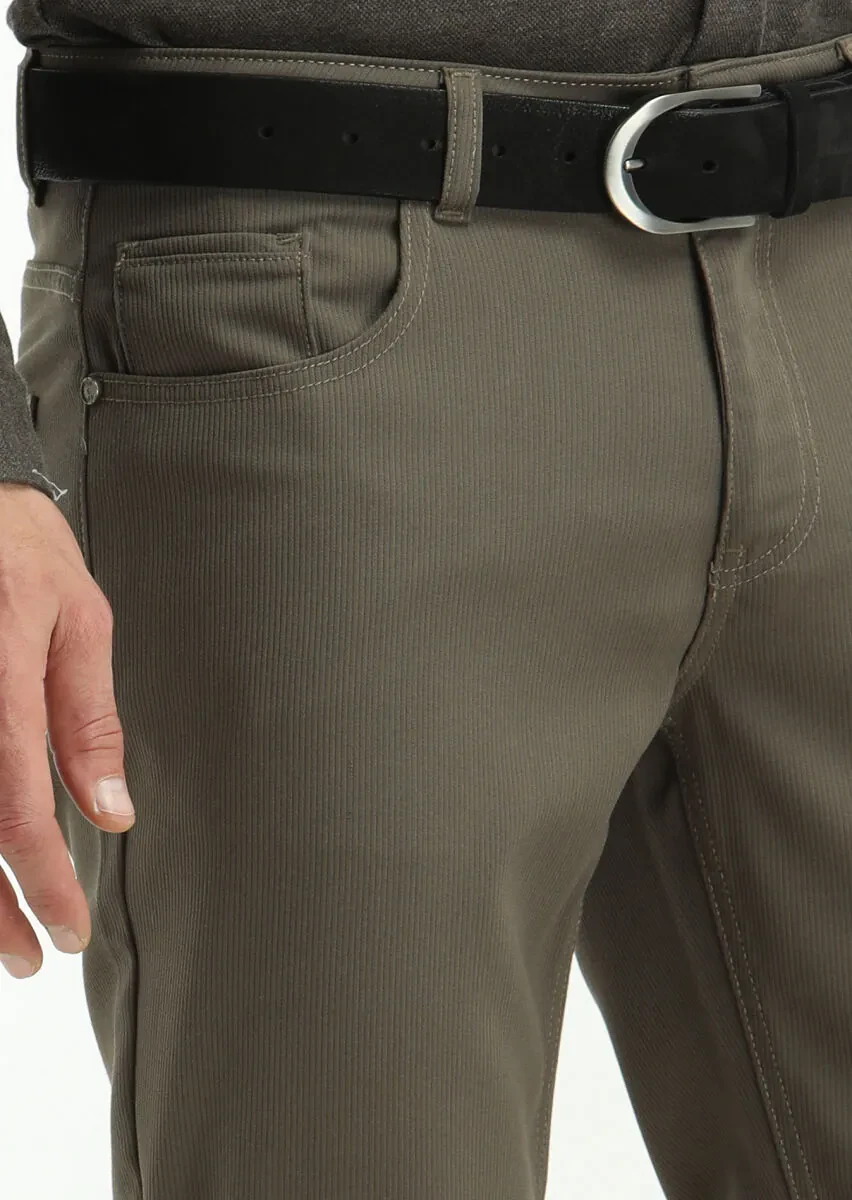 Brown Weaving Slim Fit Casual Trousers - 3