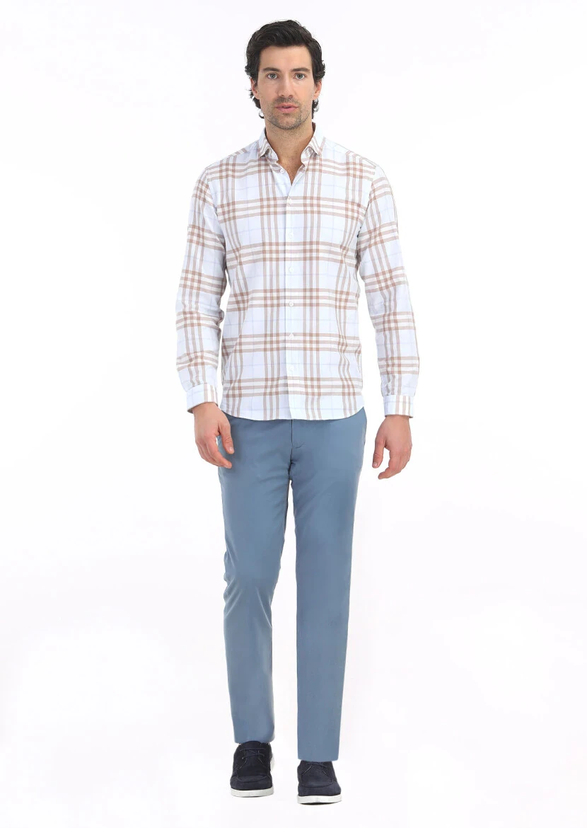Buff Checkered Regular Fit Weaving Casual 100% Cotton Shirt - 1