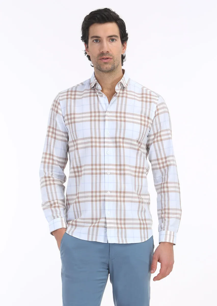 Buff Checkered Regular Fit Weaving Casual 100% Cotton Shirt - 2