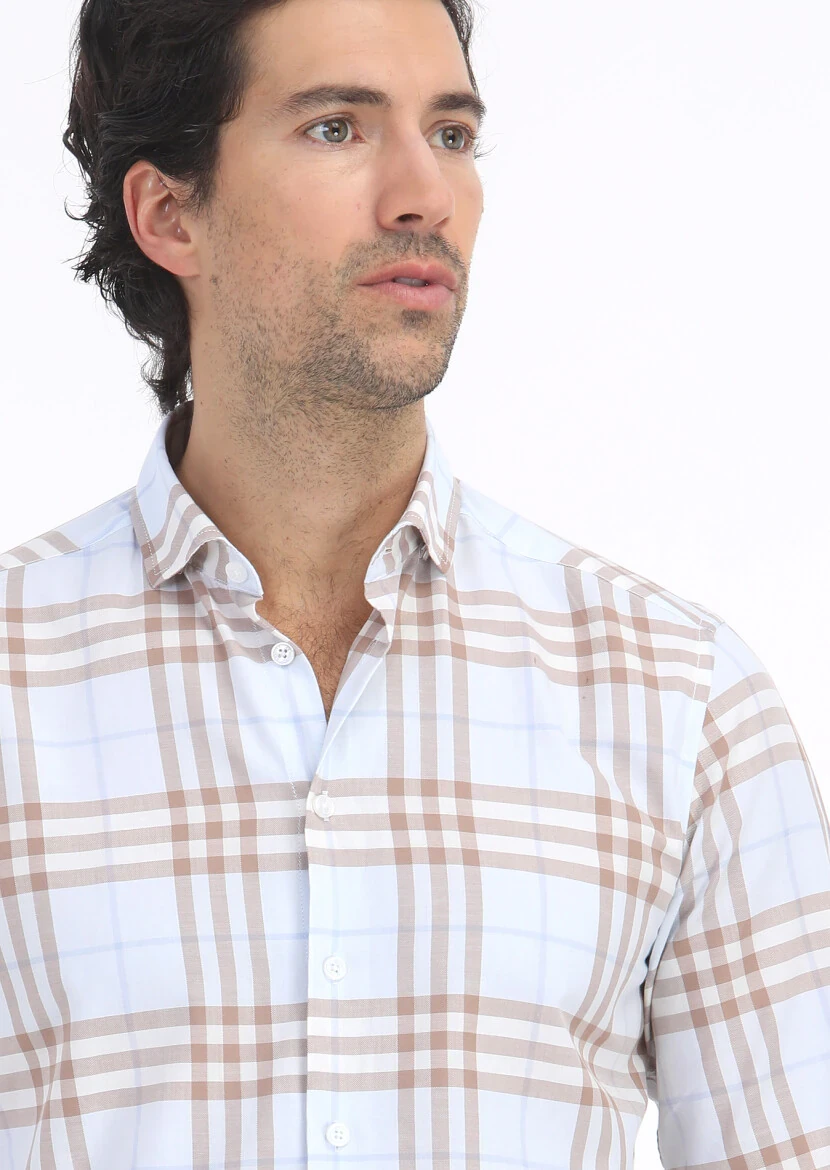 Buff Checkered Regular Fit Weaving Casual 100% Cotton Shirt - 3