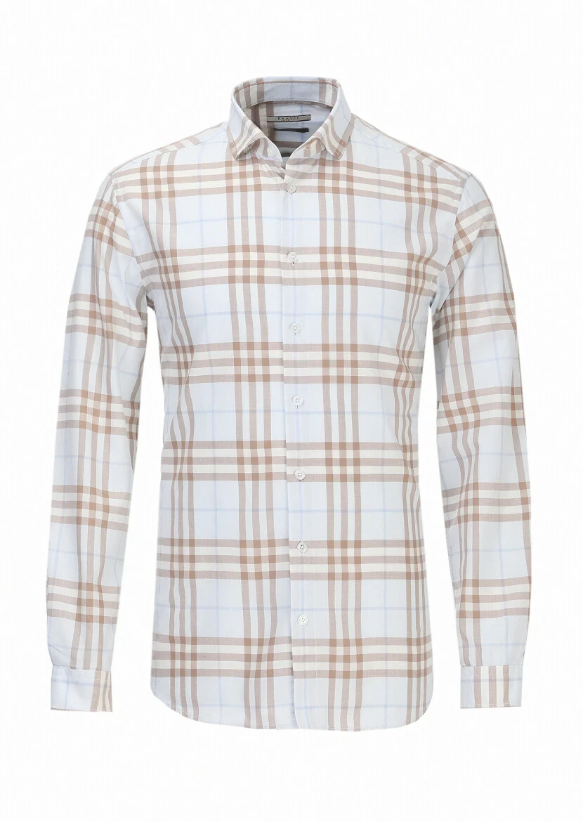 Buff Checkered Regular Fit Weaving Casual 100% Cotton Shirt - 5