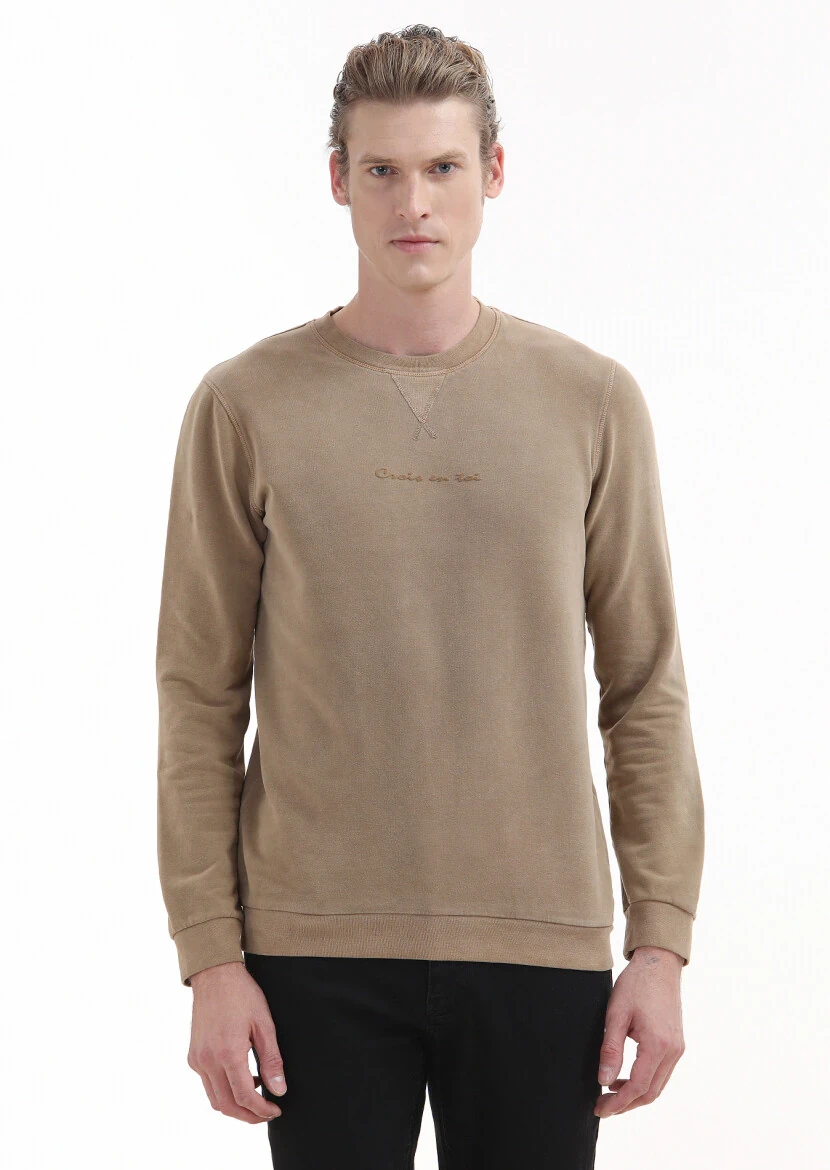Buff Crew Neck Printed Sweatshirt - RAMSEY