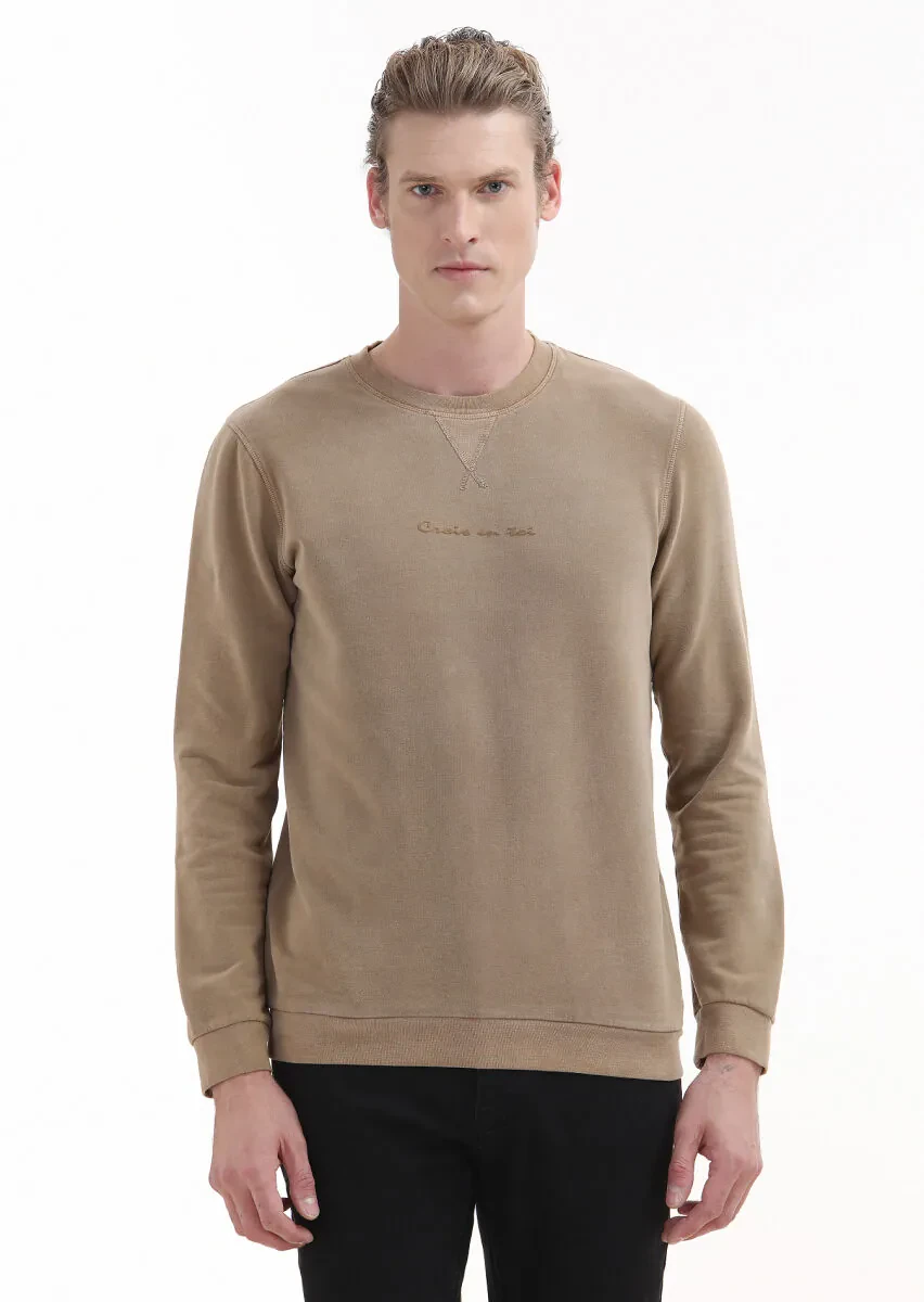 Buff Crew Neck Printed Sweatshirt - 1