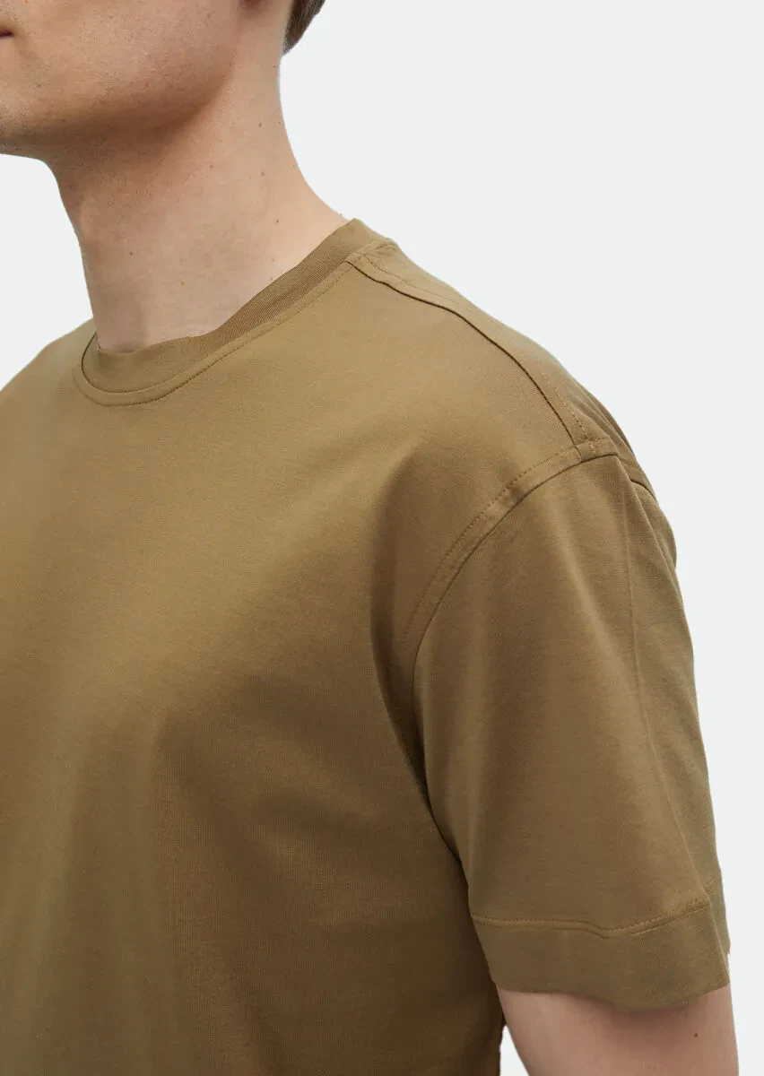 Buff Plain Crew Neck 100% Cotton T-Shirt - 4