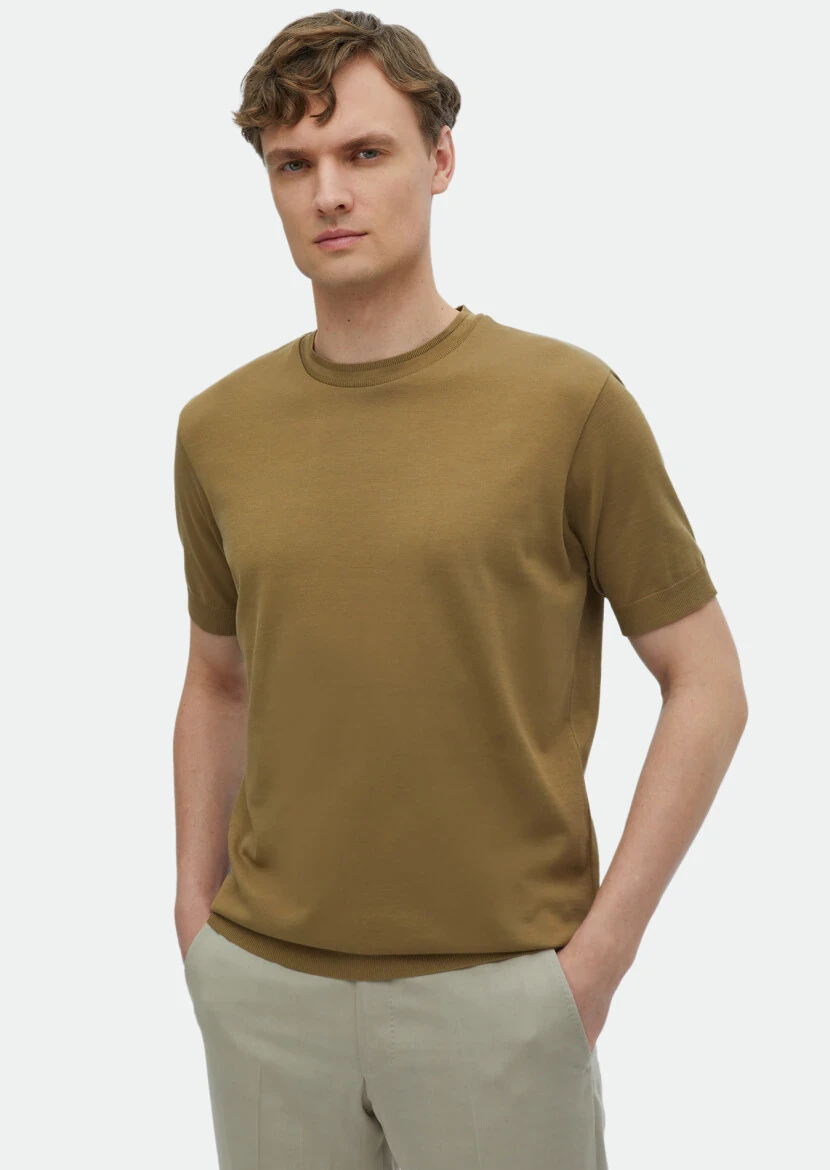 Buff Plain Crew Neck 100% Cotton T-Shirt 