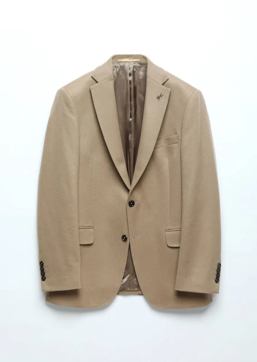 Buff Plain Regular Fit 100% Cashmire Jacket - 9