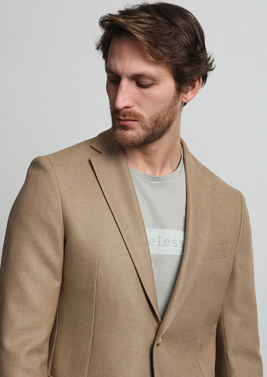 Buff Plain Shirt Shoulder Slim Fit Wool Blended Jacket - 2