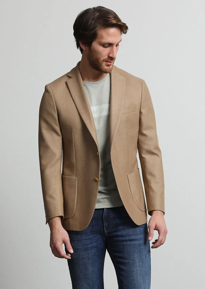 Buff Plain Shirt Shoulder Slim Fit Wool Blended Jacket - 3