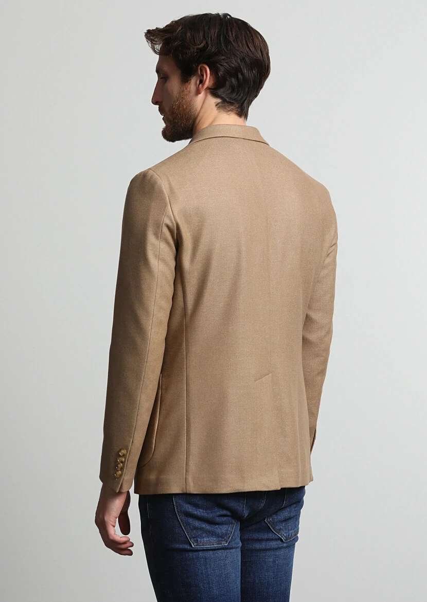 Buff Plain Shirt Shoulder Slim Fit Wool Blended Jacket - 4