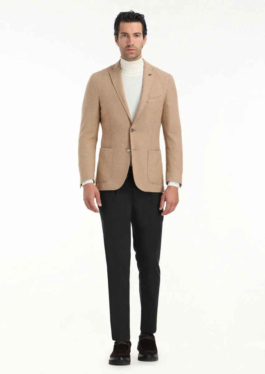 Buff Plain Shirt Shoulder Slim Fit Wool Blended Jacket - 1