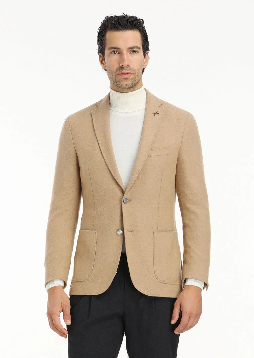 Buff Plain Shirt Shoulder Slim Fit Wool Blended Jacket - 2