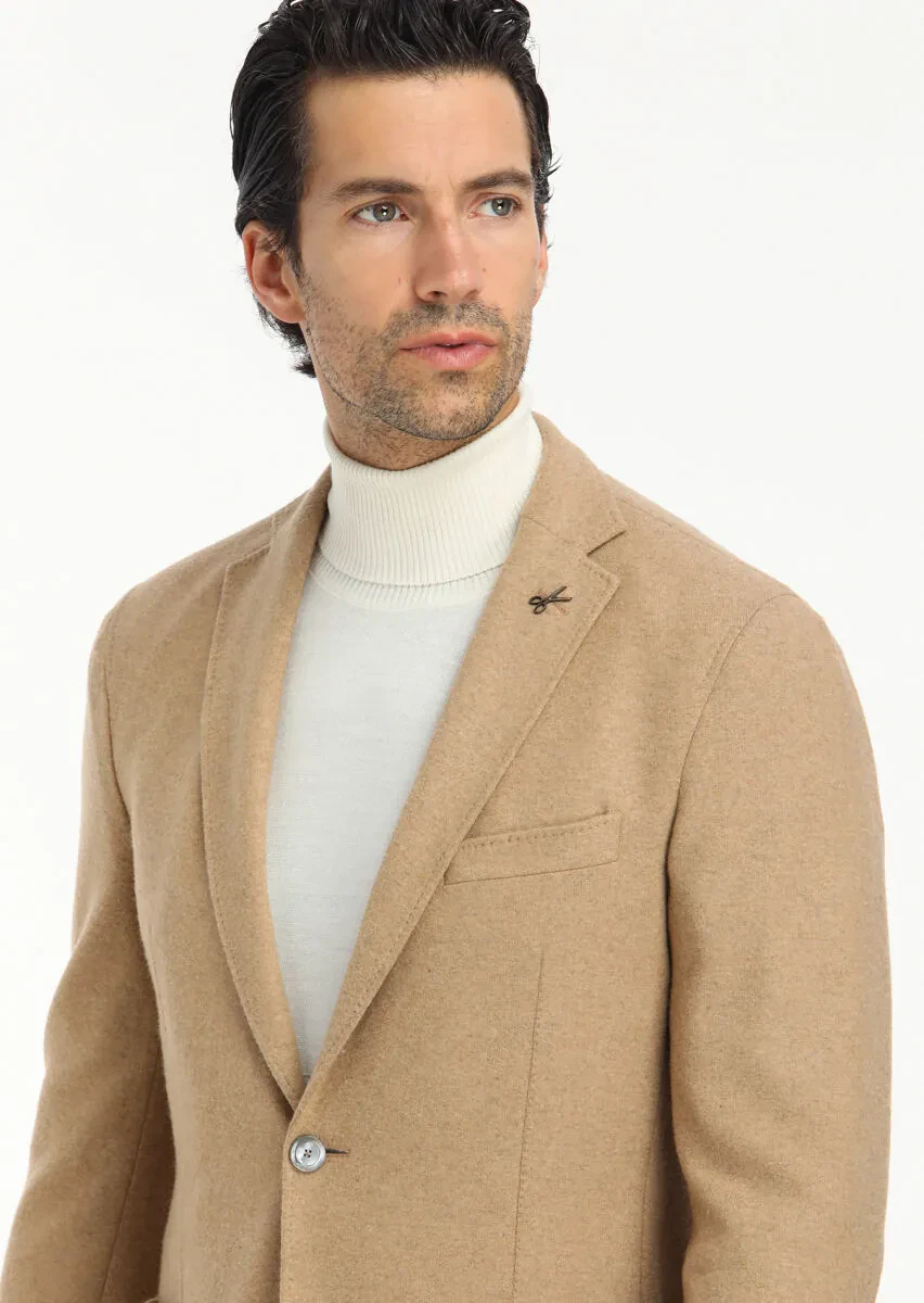 Buff Plain Shirt Shoulder Slim Fit Wool Blended Jacket - 4