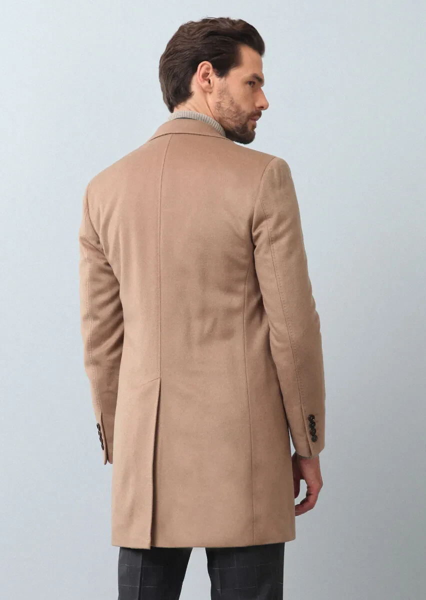 Buff Regular Fit Butterfly Collar Classical Weaving Overcoat - 5