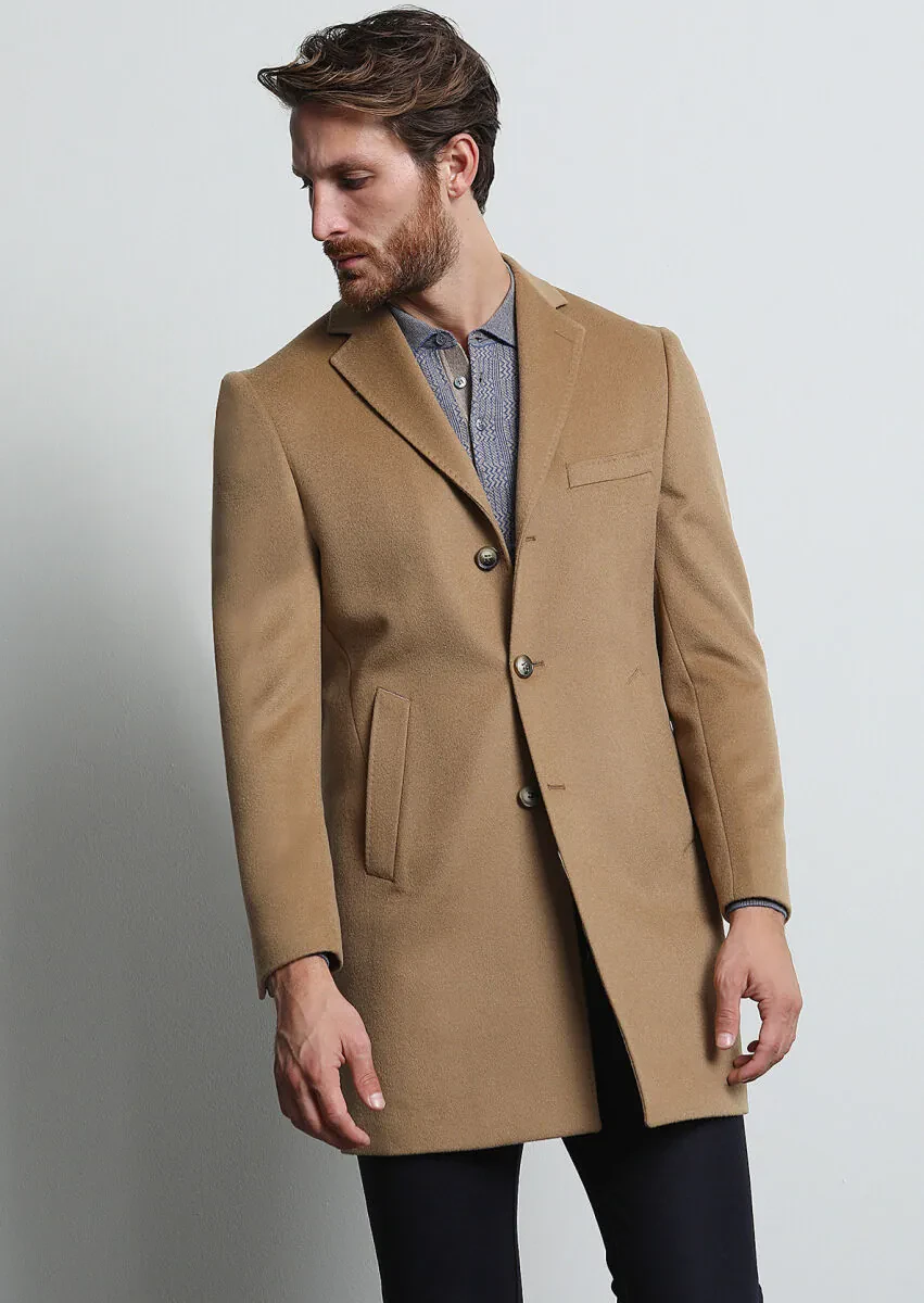 Buff Regular Fit Butterfly Collar Classical Weaving Overcoat - 4