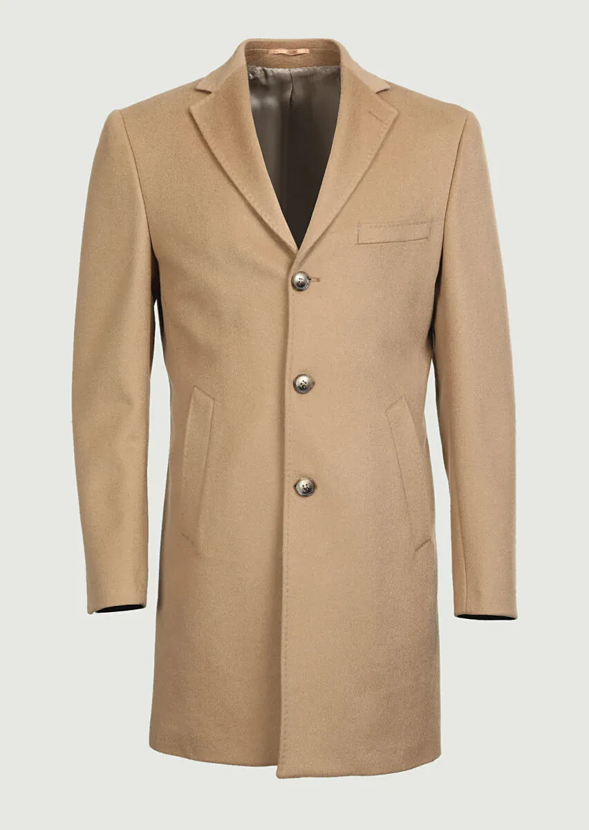 Buff Regular Fit Butterfly Collar Classical Weaving Overcoat - 6