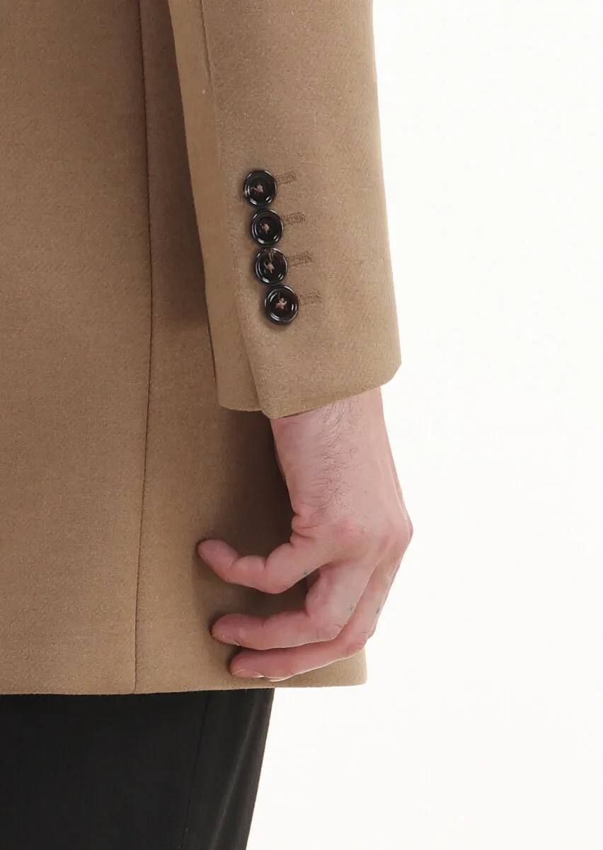 Buff Regular Fit Butterfly Collar Classical Weaving Overcoat - 5